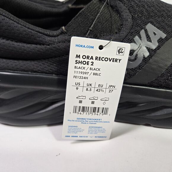 Hoka One One Ora Recovery Shoes Mens 9 Black Black Slip On Cushion - Picture 2 of 8